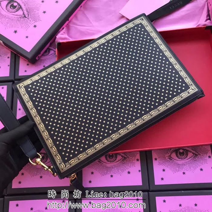 GUCCI古馳 歐洲正品原單 復古印花 百搭手拿包 510489 黑色全皮 WTG1587